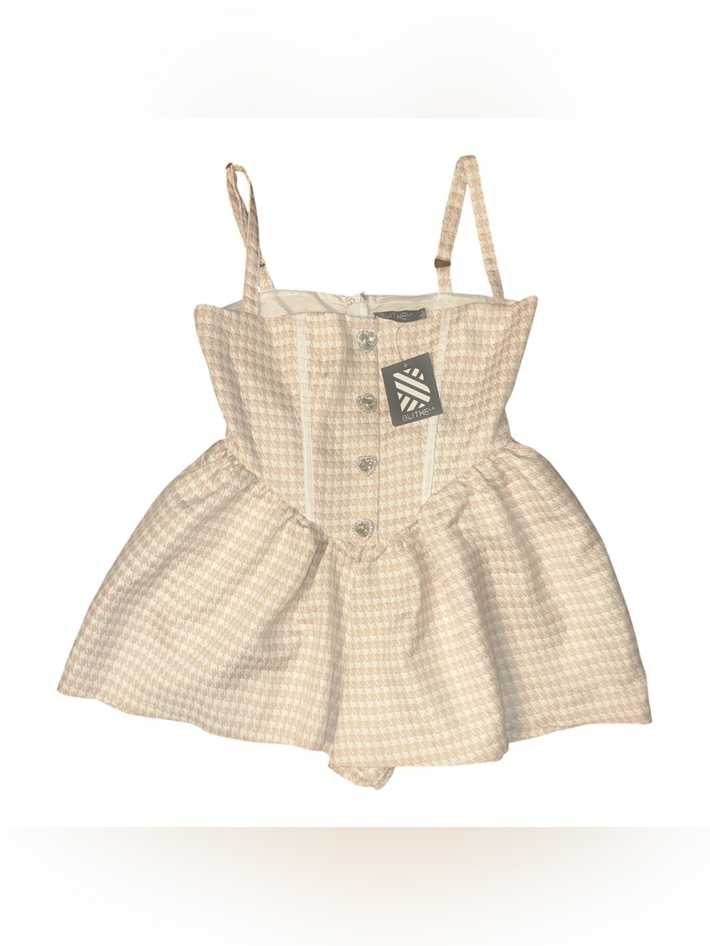 Boutique Cream Houndstooth Romper Dress